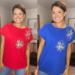 Dolman Sleeve Firework Sequin Knit Top | S - 3XL Americana