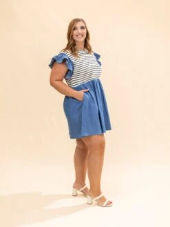 Denim Contrast Stripe Dress | S-L -Discount Divas Shop a9ccc72b6f4c456ef94da18a91ed4d1c