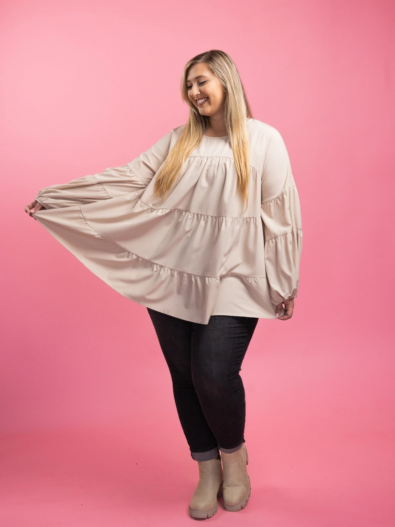 Long Sleeve Round Neck Tiered Top | S - 3X 5 Long Sleeve Round Neck Tiered Top | S - 3X - Image 5