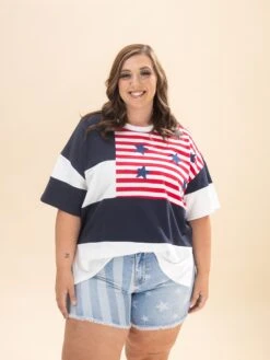 Patchwork American Flag Sweatshirt Top | S-L Americana