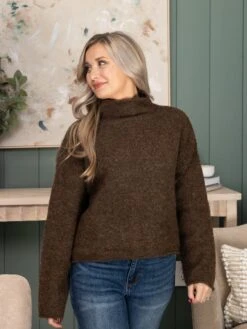 Funnel Neck Drop Shoulder Long Sleeve Sweater | S-L -Discount Divas Shop aaf3788177edd07e4333678548a14d0a