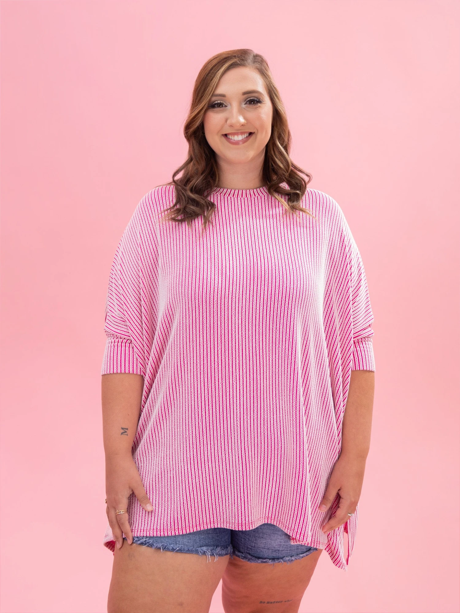 White Stripe Easy Fit 3/4 Sleeve Top By DD Design | Reg-Plus 8 White Stripe Easy Fit 3/4 Sleeve Top By DD Design | Reg-Plus - Image 8