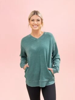Lived In V Neck Rounded Hem Sweatshirt W/ Pockets By DD Design | S-3XL -Discount Divas Shop acbc5db6671fe4febc49f8212a4e0874