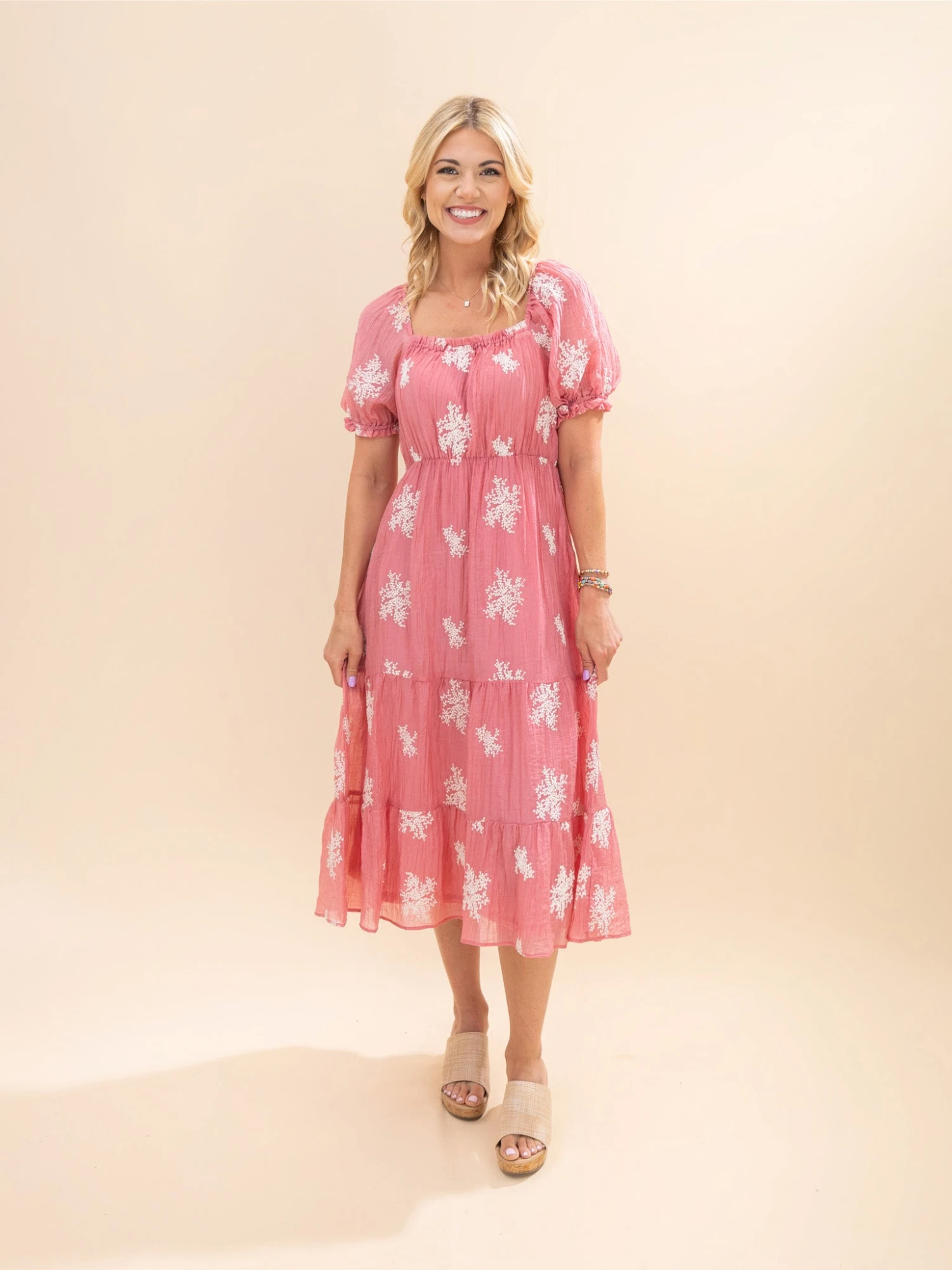 Embroidered Puff Sleeve Midi Dress | S-L 5 Embroidered Puff Sleeve Midi Dress | S-L - Image 5