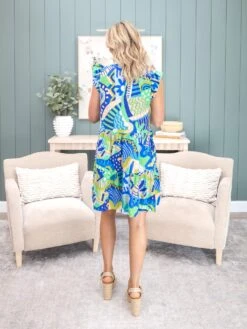 Abstract Print Short Ruffled Sleeve Dress W/ Pockets | S-L -Discount Divas Shop ad545a18098c27a48aa251336c85960d