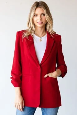 Button Shirring 3/4 Sleeve Blazer | S - 3X First Love