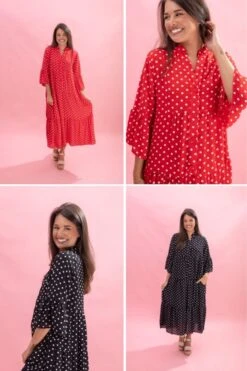 Polka Dot Print Ruffle Sleeve Midi Dress By DD Design | S-3XL