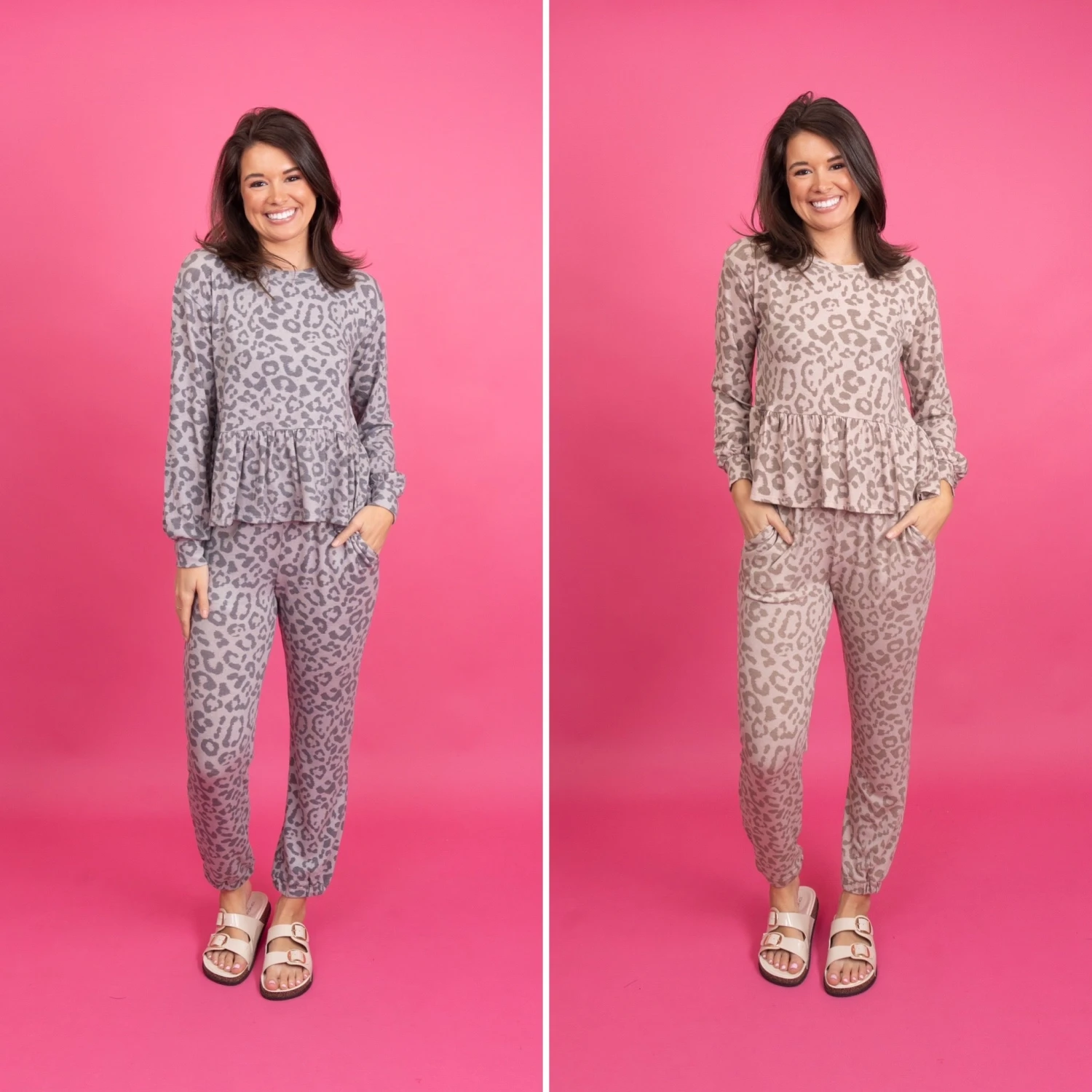 Leopard Print Long Sleeve Peplum Lounge Pullover | S-L Set W/ Sku48795 5 Leopard Print Long Sleeve Peplum Lounge Pullover | S-L Set W/ Sku48795 - Image 5