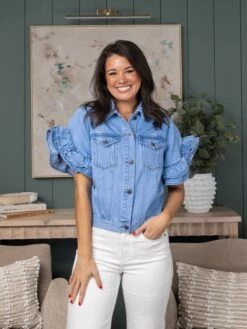 Ruffle Sleeve Denim Jacket | S-L