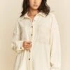 Crochet Lace Detail Loose Fit Corduroy Shirt | S - L Davi & Dani