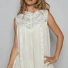 Sleeveless Loose Fit Lace Floral Detail Top| S - L POL