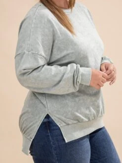 Washed Side Split Long Sleeve Knit Top | S-L -Discount Divas Shop afabb6777b0ff2913a40eb8e0ced4fff