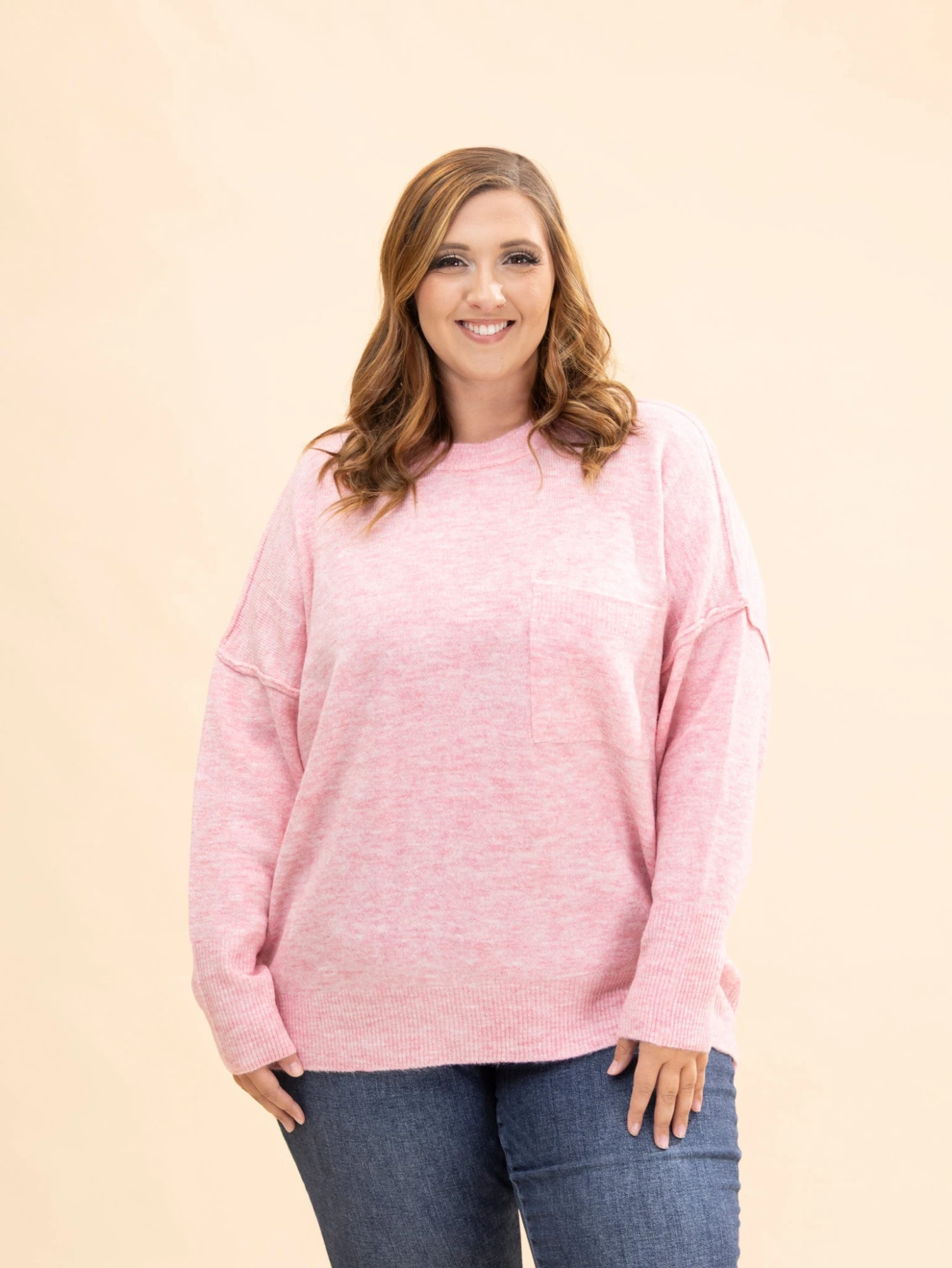 Zenana Melange High Low Hem Pocket Sweater | S/M - L/XL 2 Zenana Melange High Low Hem Pocket Sweater | S/M - L/XL - Image 2