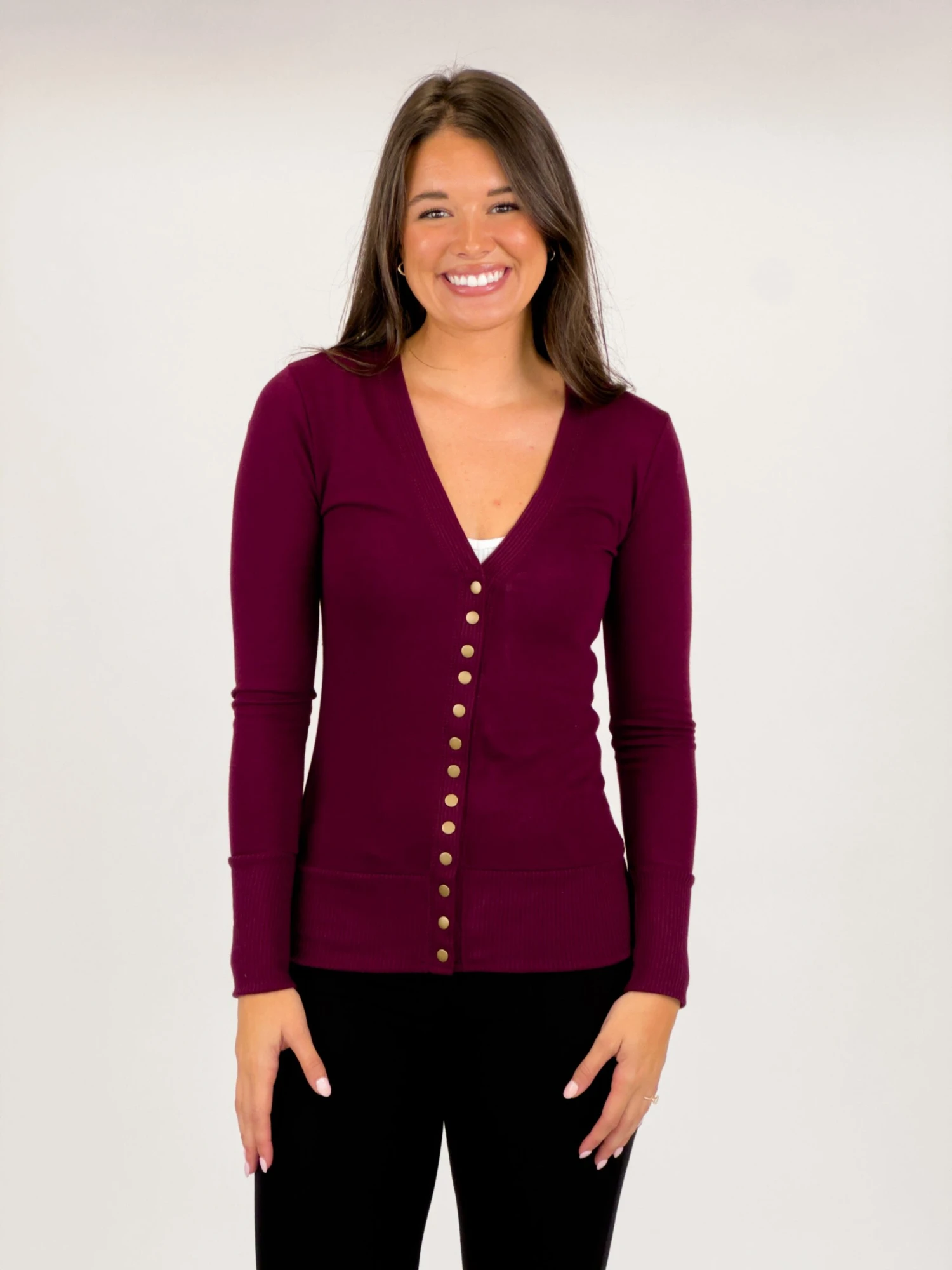 Zenana Long Sleeve Snap Button Front V Neck Cardigan | S - 3X 2 Zenana Long Sleeve Snap Button Front V Neck Cardigan | S - 3X - Image 2