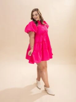 Short Puff Sleeve Textured Woven Tiered Collar Button Down Dress | S-L Summer Concert -Discount Divas Shop b0848631a9356a9dfee0d269f6be21d7