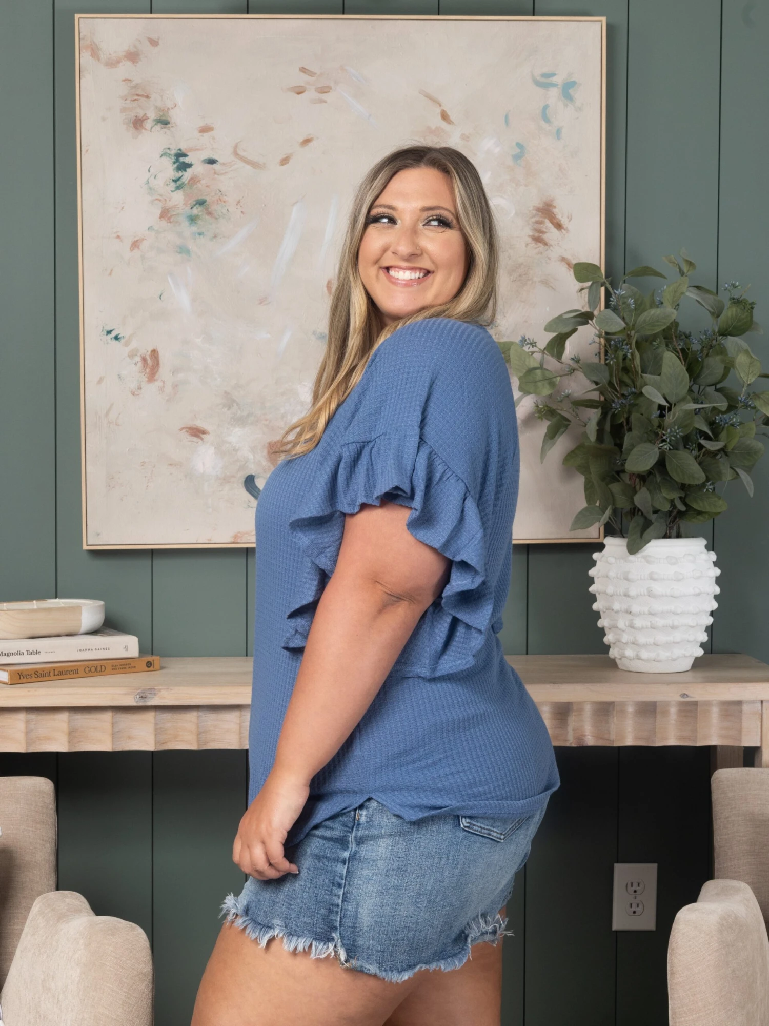 Waffle Knit Ruffled Sleeve Top | S - XL 3 Waffle Knit Ruffled Sleeve Top | S - XL - Image 3