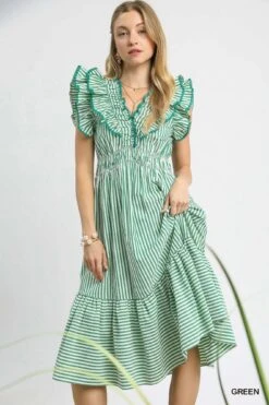 Stripe V-Neck Midi Dress | S - L Umgee -Discount Divas Shop b1e6c057542330e6549ce8fb96b5ff8a