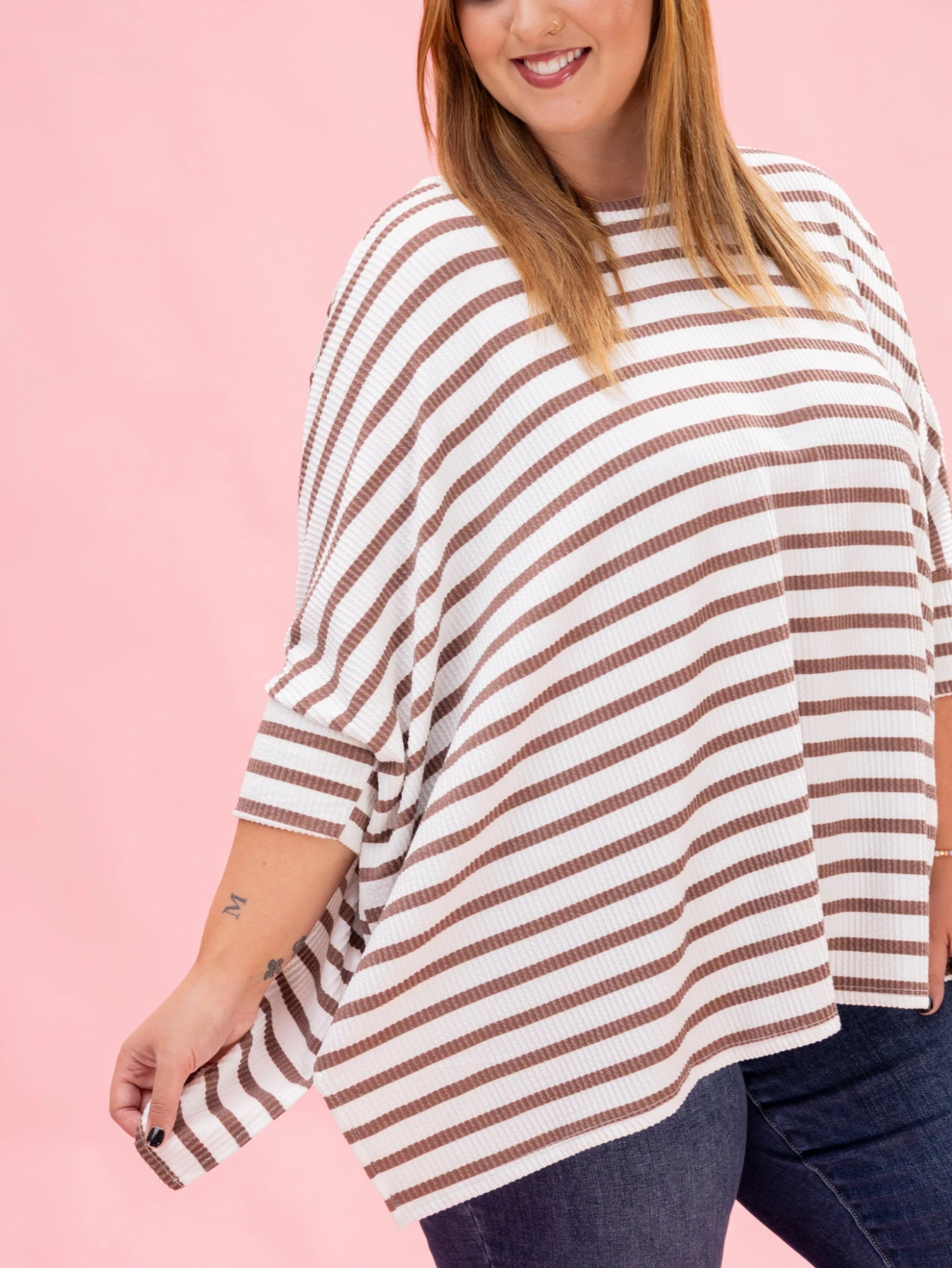 Fall Striped Raised Rib Easy Fit3/4 Sleeve Top By DD Design | Reg-Plus 12 Fall Striped Raised Rib Easy Fit3/4 Sleeve Top By DD Design | Reg-Plus - Image 12