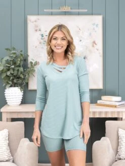 Yummi Rib 3/4 Sleeve Top By DD Design | S - 3X -Discount Divas Shop b270606cc601f00a98228b03b09b0e5b