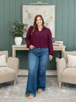 V-Neck With Ruffled Neck Detail Airflow Long Sleeve Top | S - 3XL -Discount Divas Shop b28503e1f4fc00619c6e437cf9a1f8cb