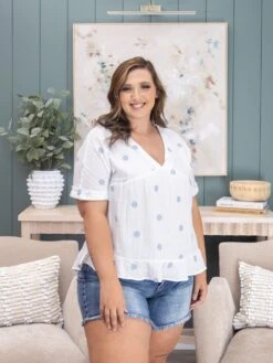 Floral Embroidered Woven Blouse With V Neck | S-L -Discount Divas Shop b2ba1bdb6039c142656235efea020a8c