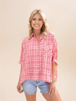 Short Sleeve Collared Button Down Top | S-L Backyard BBQ