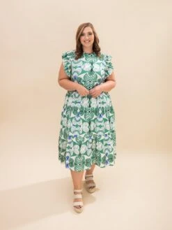 Tiered Geo Floral Print Midi Dress | S-L