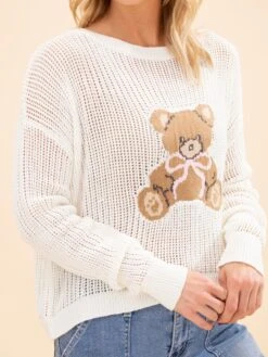 Teddy Bear Graphic Open Knit Sweater | S-L -Discount Divas Shop b5e453c87c41b4f07956f52ed84d1697