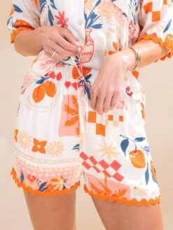 Floral And Fruit Print Wavy Trim Shorts | S-L Pair W/ Sku62100