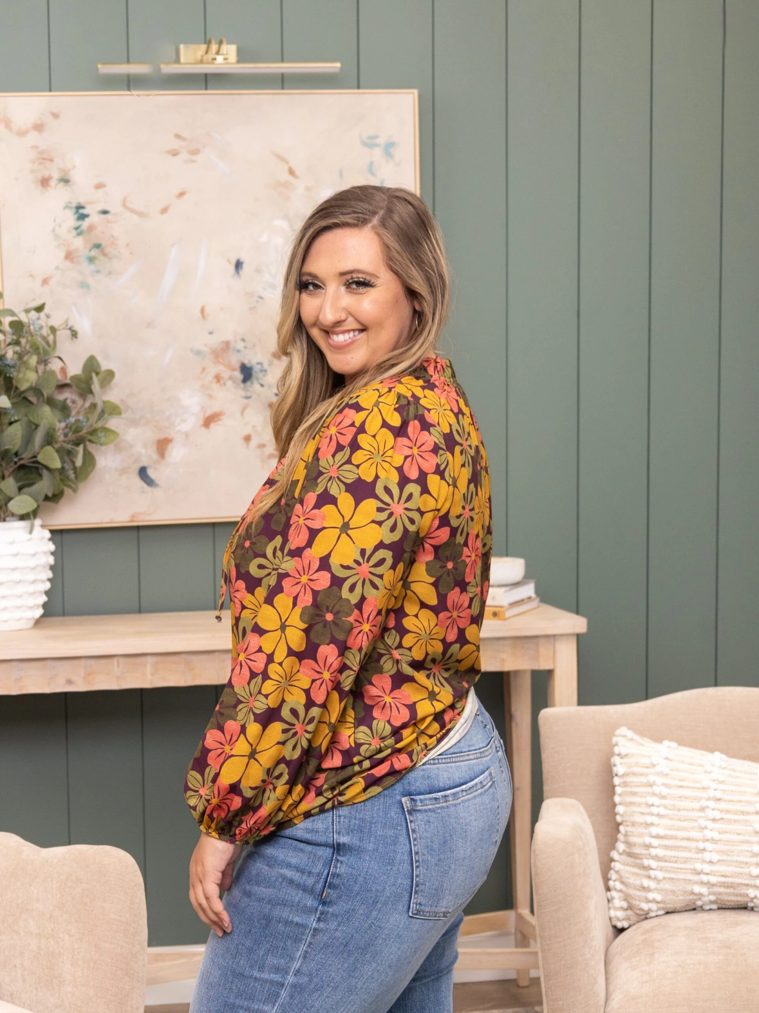 Amalia Floral Print Tie Neck Top | S - XL 2 Amalia Floral Print Tie Neck Top | S - XL - Image 2