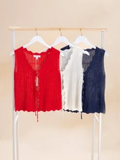 Sleeveless Scallop Sweater Vest With Front Tie | S-2XL Americana