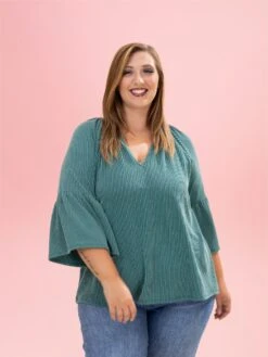 Raised Rib 3/4 Ruffle Sleeve Top By DD Design | S-3XL -Discount Divas Shop b7e30c1394d51d3e4b0c5d57a7addbac