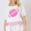 PRE-ORDER Football Sequin Embroidery Puff Sleeve Top | S - L Set W/ Sku54767 Peach Love
