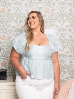 LENA Pearl Organza Puff Sleeve Peplum Top | S - L -Discount Divas Shop b8a7449e29f045b9b8afd1307a6cb94a