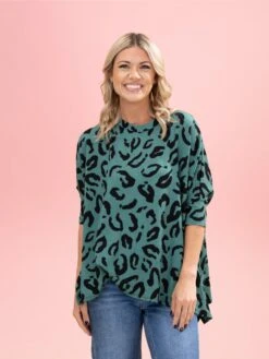Raised Rib Green Leopard Easy Fit 3/4 Sleeve Top By DD Design | Reg-Plus -Discount Divas Shop b8b27a3d9d98abc1960972ae71a68cfd