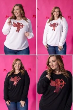 Long Sleeve Top W/ Cupid Sequins | S-3X