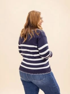 STACCATO Long Sleeve Blanket Stitch Collar Striped Sweater | S-XL -Discount Divas Shop b9c9164fe5b964a2ad05d337bb4b4b72