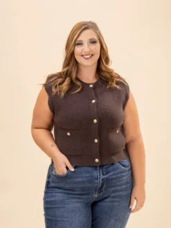 Gold Button Sleeveless Pocket Detail Knit Vest | S-L -Discount Divas Shop ba64a36f41270649b254540e93814115