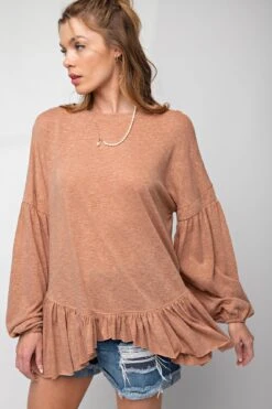 Long Sleeve Rayon Ruffle Bottom Knit Tunic | S - L Easel -Discount Divas Shop ba71af75fd70da3b58bfd5988199cd93