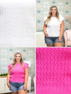 Cable Knitted Flutter Sleeve Ribbed Round Neck Sweater | S-L