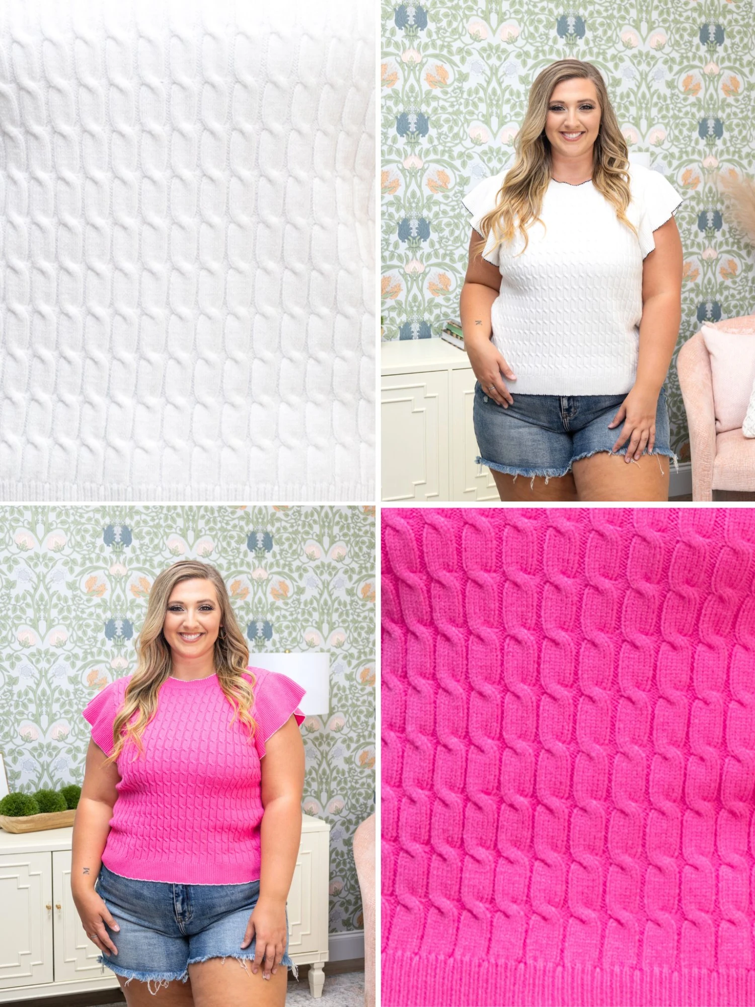 Cable Knitted Flutter Sleeve Ribbed Round Neck Sweater | S-L 1 Cable Knitted Flutter Sleeve Ribbed Round Neck Sweater | S-L