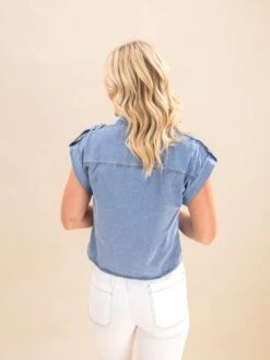 Denim Pinup Folded Cap Sleeve Shirt | S-XL 7 Denim Pinup Folded Cap Sleeve Shirt | S-XL -Discount Divas Shop baa867bba3bbd836e88b49c348840a55
