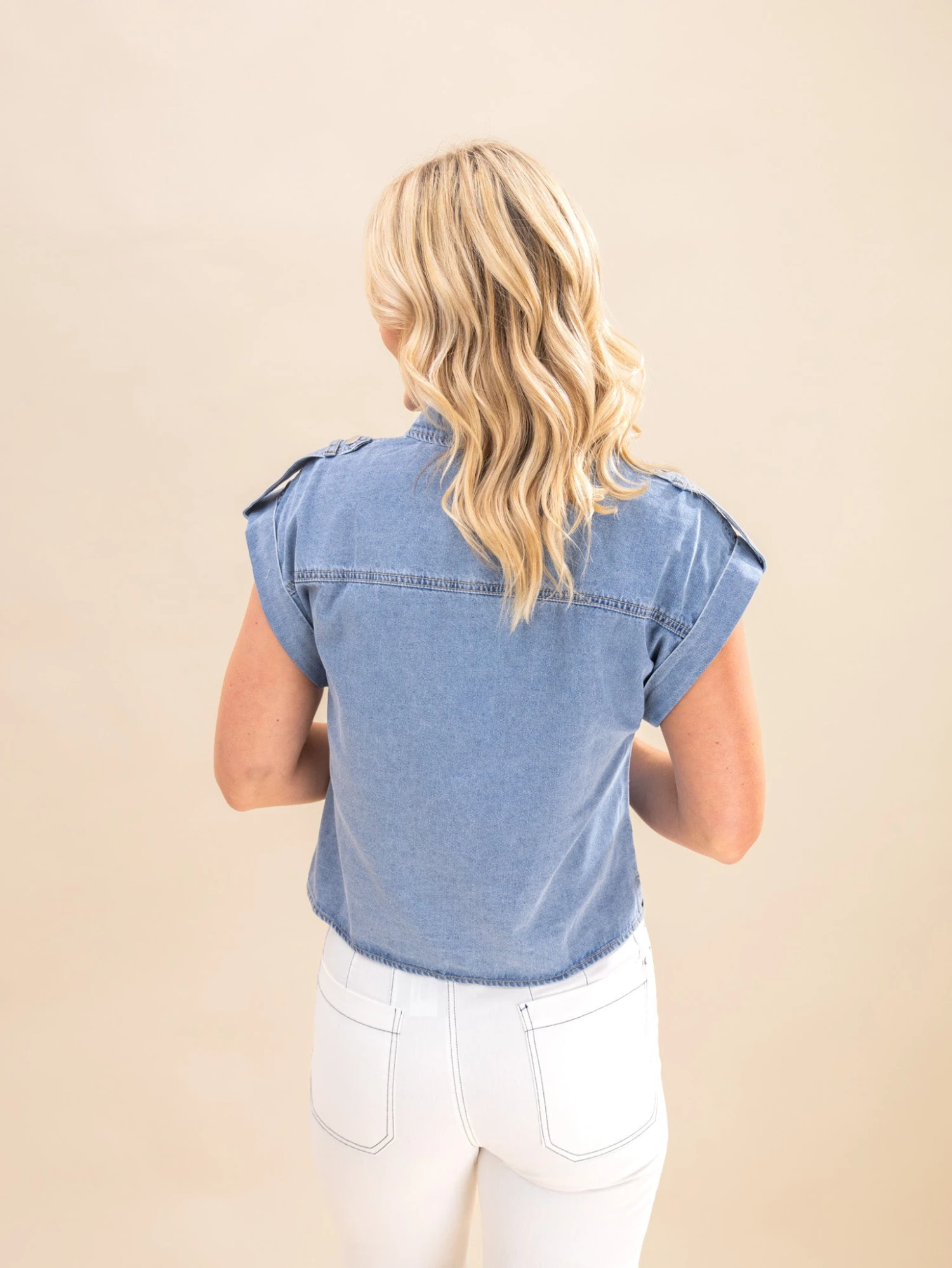 Denim Pinup Folded Cap Sleeve Shirt | S-XL 4 Denim Pinup Folded Cap Sleeve Shirt | S-XL - Image 4