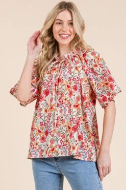 Floral Short Sleeve Blouse | S - 3XL GeeGee
