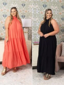 Tiered Halter Neck Maxi Dress | S-3X