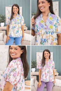 Floral Print Bubble Sleeve Top | S-L