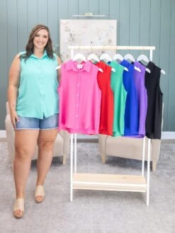 Andree Collared Sleeveless Button Down Top | S-3X