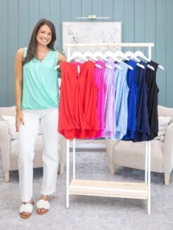 Dear Scarlett Solid Wrinkle Free Surplice Sleeveless Top | S - 3X