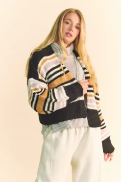 Striped Balloon Sleeve Open Sweater Cardigan | S - 3XL Davi & Dani