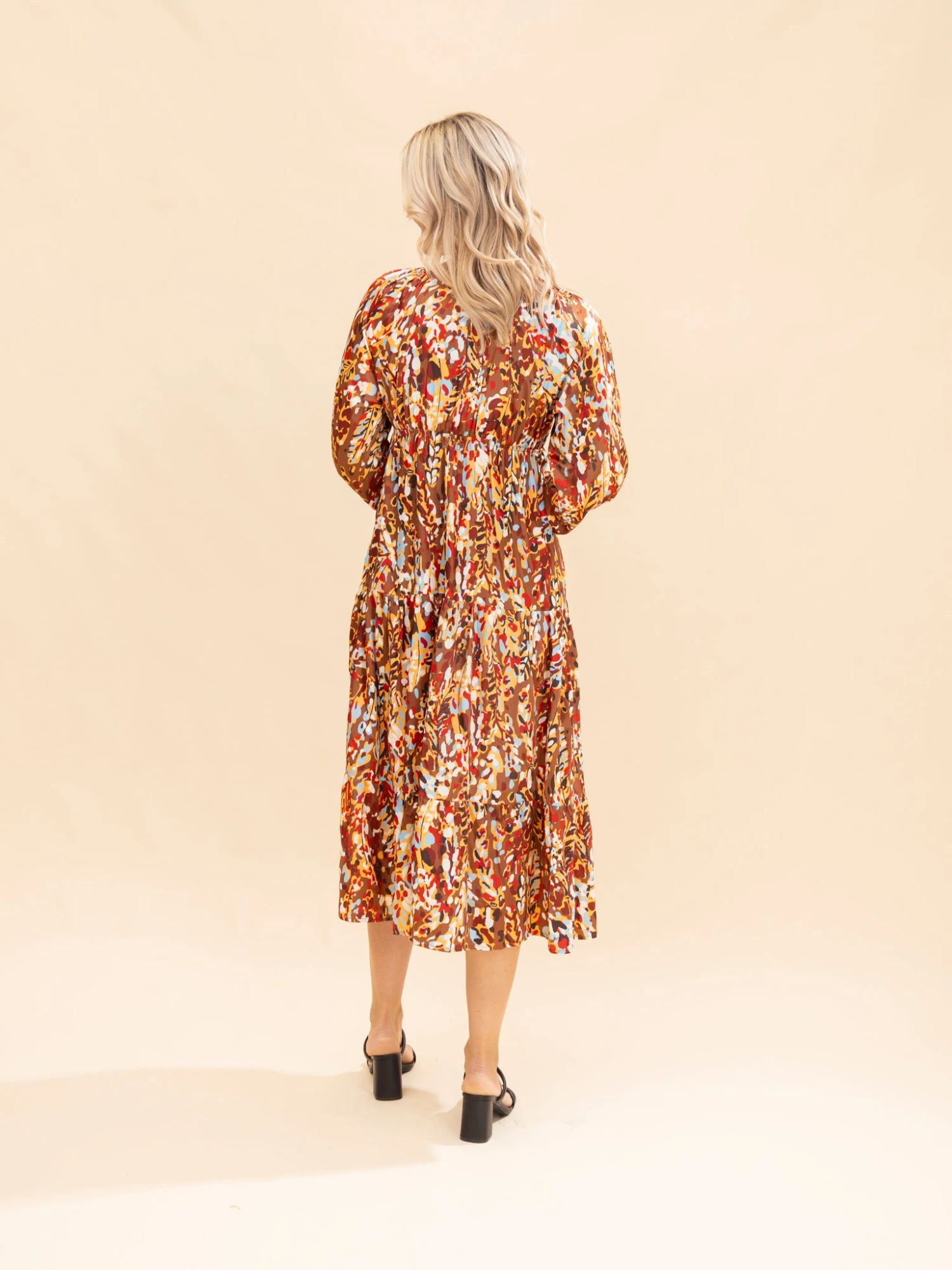 Long Sleeve Deep V Neck Satin Floral Print Tiered Maxi Dress | S-3XL 6 Long Sleeve Deep V Neck Satin Floral Print Tiered Maxi Dress | S-3XL - Image 6